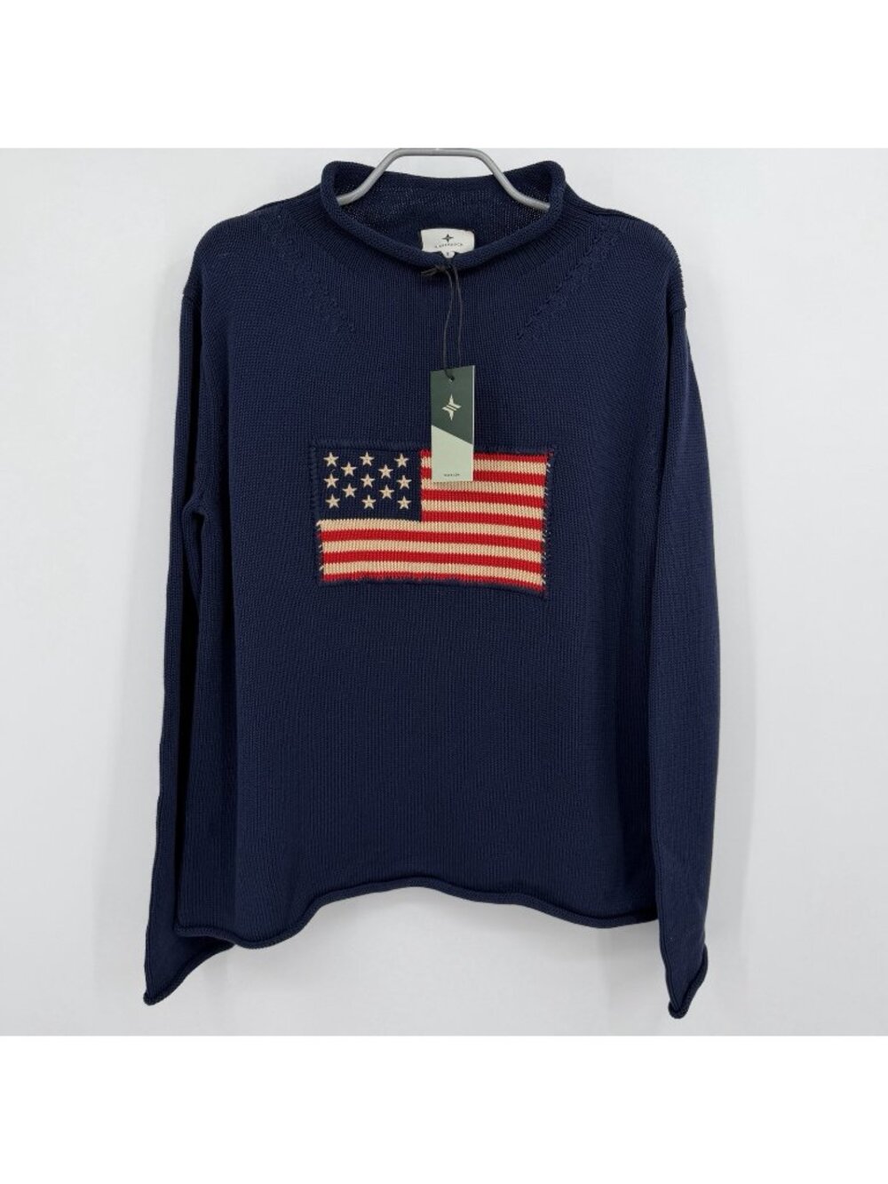 Tuckernuck Navy Blue Americana Sweater Knit American Flag size S Small Roll Neck